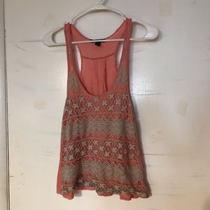 Pink and Tan Lace Tank Top
